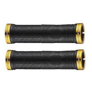 Rokturis: Reverse Components Stamp Lock On Grips - 135mm | Ø: 30mm - Melns/Zelta